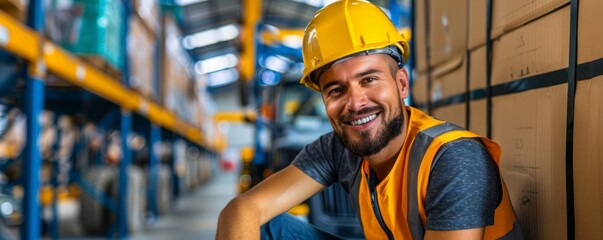 Driver checking the load and securing goods in a cargo truck, ensuring safe and efficient transportation, with copy space for text