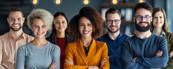 Portrait of a diverse group of colleagues in an office, each with their unique style and personality, showing teamwork and inclusion, with copy space for text