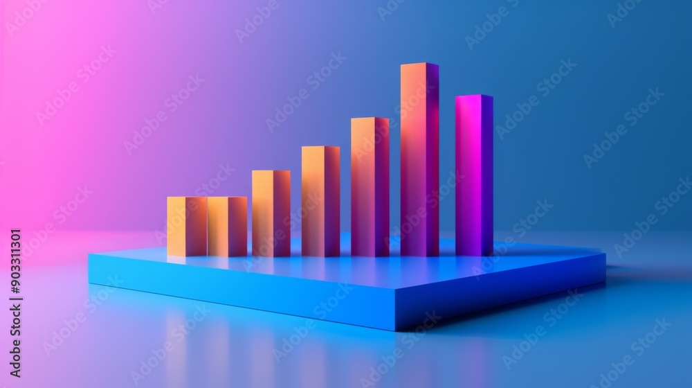 Poster 3D stacked bar graph with layered segments in contrasting colors, depicting data categories.