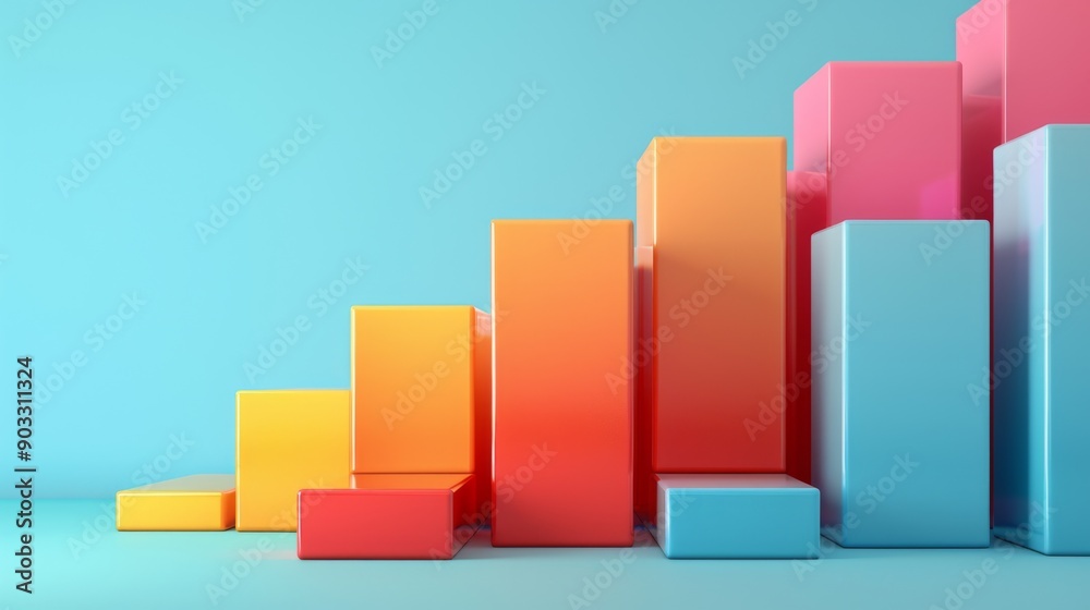 Aufkleber 3D stacked bar graph with layered segments in contrasting colors, depicting data categories.
