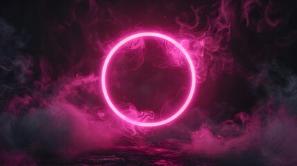 lowing pink circle portal with smoke on a black background.