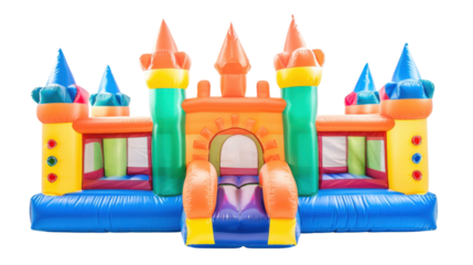 Inflatable bouncy castle for kids on transparent background