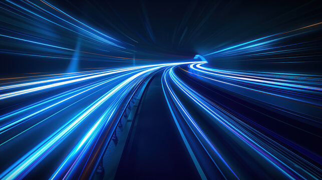 Abstract blue light speed motion background with long exposure