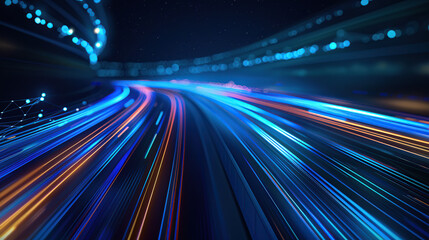 Obraz premium Abstract blue light speed motion background with long exposure
