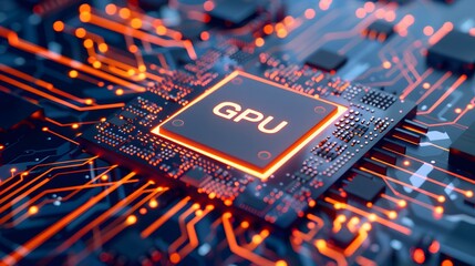 GPU chip floating over a high-tech circuit board