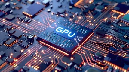 GPU chip floating over a high-tech circuit board