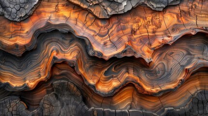 Abstract wood texture with burnt and natural patterns.