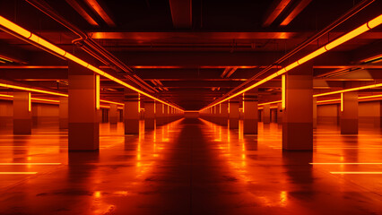 Neon Labyrinth: TRON-Inspired Orange Car Park