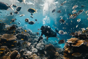 Fototapeta premium Diving with fish in the ocean