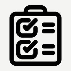 Clipboard icon, checklist illustration on survey in line style is suitable for work icons, tasks, documents, presentations, and website application buttons.