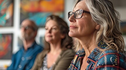 Middle Aged Adults in Art Class. Taking Group Adult Education Art Lessons. Senior Painters Painting.