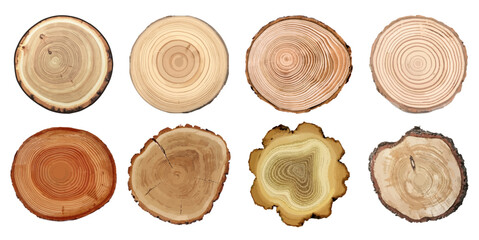 Realistic tree rings collection on white background. Tree rings. Growth rings