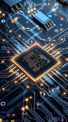 Cutting-edge AI visualization, close-up on futuristic circuit board design, more clarity with clear light and sharp focus, high detailed