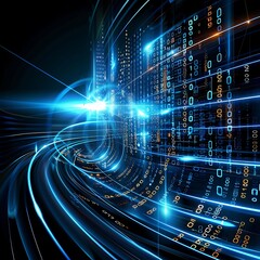 AI technology background, semi close-up of futuristic data streams, more clarity with clear light and sharp focus, high detailed
