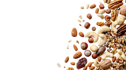 Mix of nuts and dry fruits on transparent background