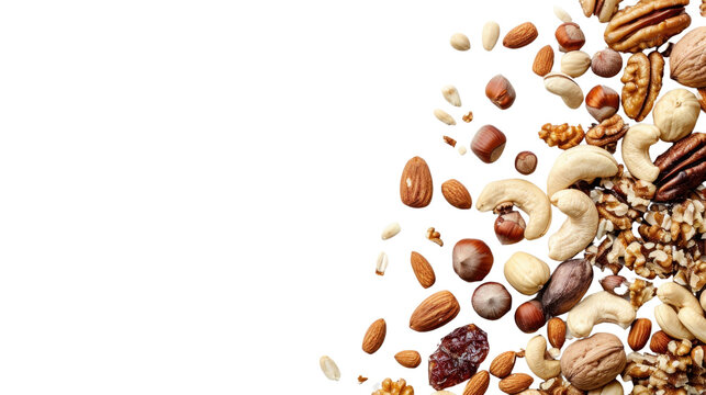 Mix of nuts and dry fruits on transparent background