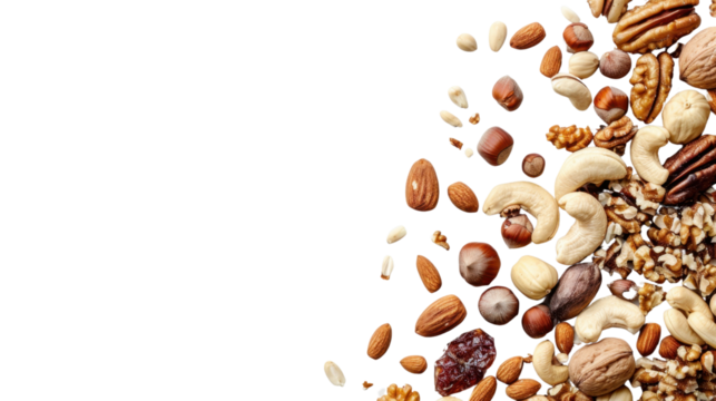 Mix of nuts and dry fruits on transparent background - Powered by Adobe