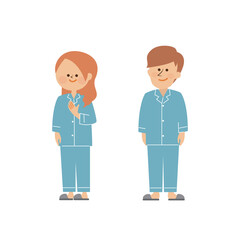 Obraz premium パジャマを着た男性と女性のかわいいイラスト