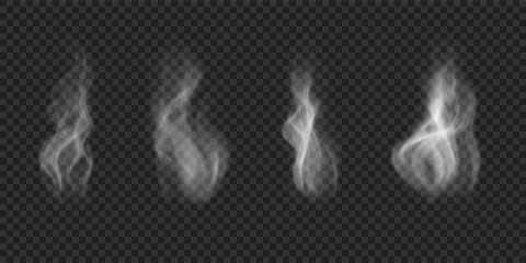Gordijnen Mist wavy cloud, hot food steam, cigarette vapor. Set of vector icons isolated on transparent backdrop © Picture Store
