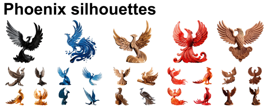phoenix silhouette rooster collection astrology set group