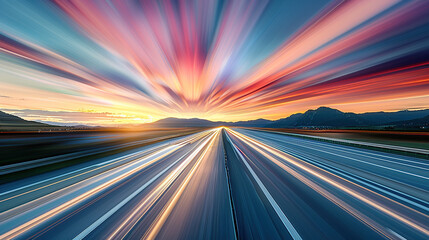 A highway at sunset with long exposure motion blur