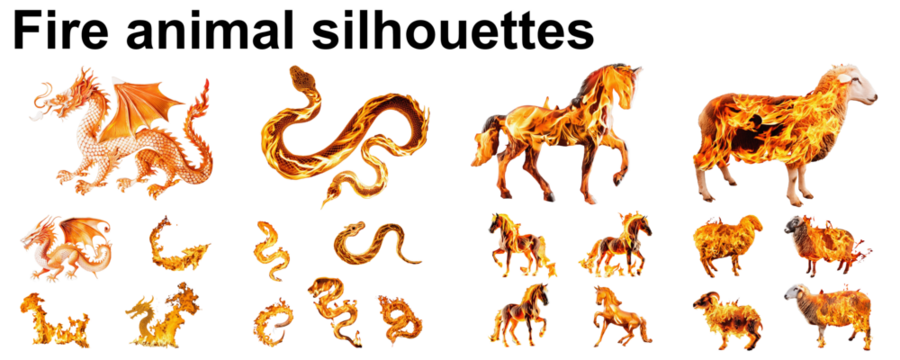 fire animal silhouette flame collection astrology set