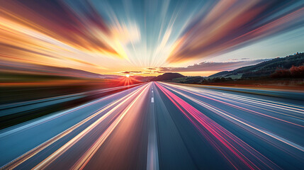 A highway at sunset with long exposure motion blur