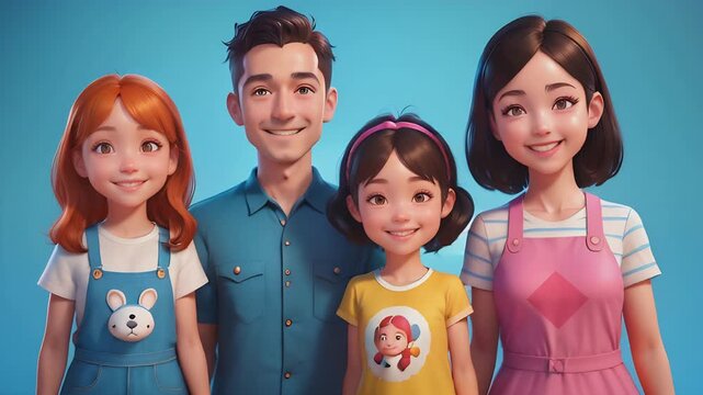 illustration set of smiling family characters girl seamless loop animation