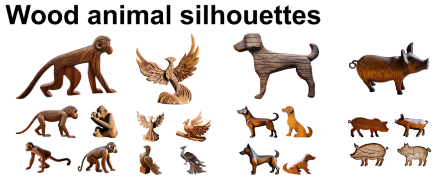 wood animal silhouette sculpture collection astrology set
