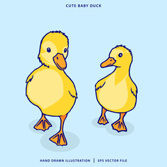 Hand Drawn Illustration of a Cute Baby Duck Cartoon