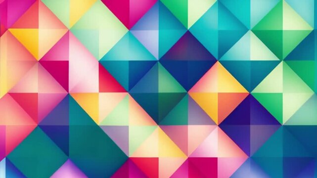 Abstract rainbow background of colored triangles, motion
