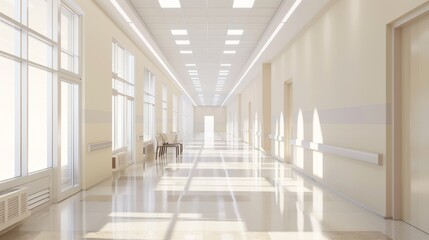 Fototapeta premium Bright Hospital Corridor with Natural Light