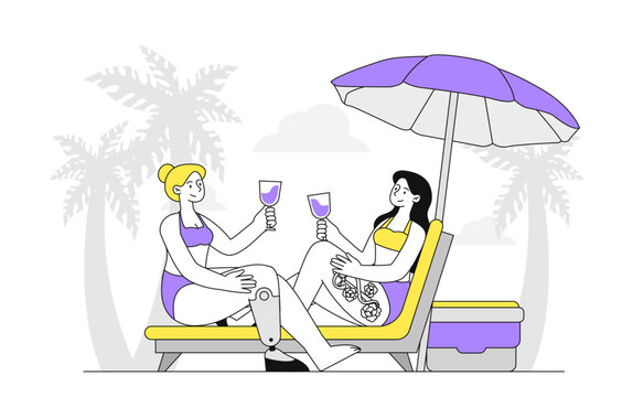 women toasting wine beach vacation scene clip art preview