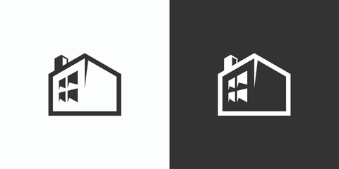 House shape vector logo design with three-dimensional perspective effect in a modern, simple, clean and abstract style.
