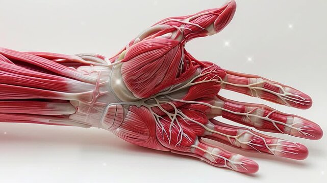 3d illustration of human hand muscle anatomy, human body part.