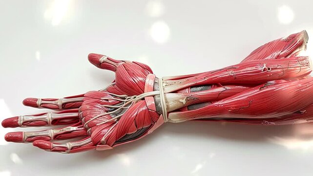 3d illustration of human hand muscle anatomy, human body part.