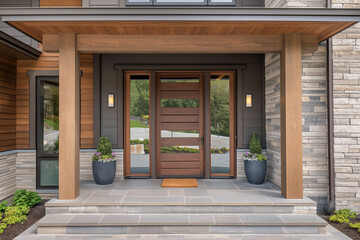 Modern Entry Door with Timber Frame Construction