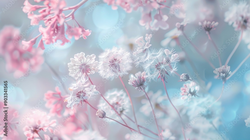 Wall mural delicate flowers in a dreamy garden