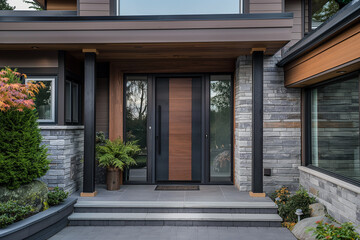 Modern Entry Door with Timber Frame Construction