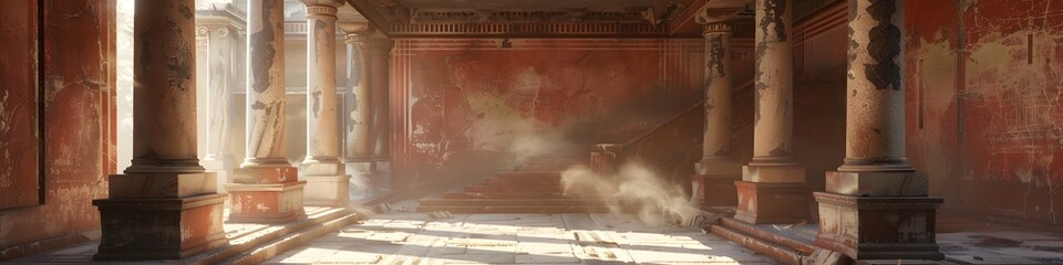 Grand Roman Interior with Pillars and Stairs.