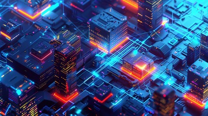 Obraz premium Futuristic city skyline built on a circuit board