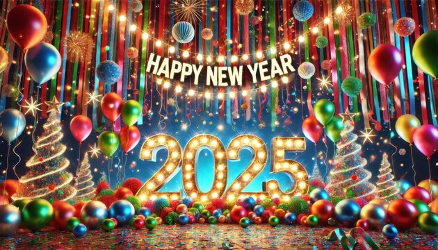 Vibrant Festive Backdrop for Happy New Year 2025 Celebration
