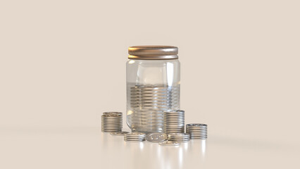 The Jar coins for earn or saving concept 3d rendering.