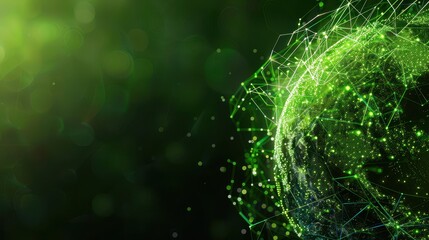 Futuristic Digital Earth with Green Network Connections on a Dark Background