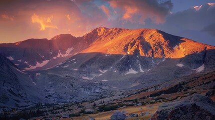 Fototapeta premium Sunset Over Majestic Mountain Range with Colorful Sky