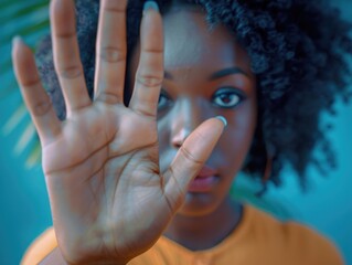 A woman covering her face with her hand, possibly to hide from something or avoid eye contact