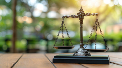 Scales of Justice symbolize fairness, balance, and impartiality, depicted in front of a grand court hall. This image embodies the principles of law, justice, and ethical judgment