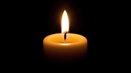 Single lit candle in the dark, creating a warm and serene ambiance. Ideal for themes of tranquility, meditation, or remembrance.