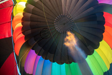 Inside view of Hot air balloon being filled with hot air in the Temecula Valley wine country in southern California United States