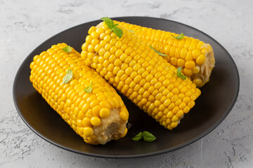 Sweet boiled corn, food concept photo